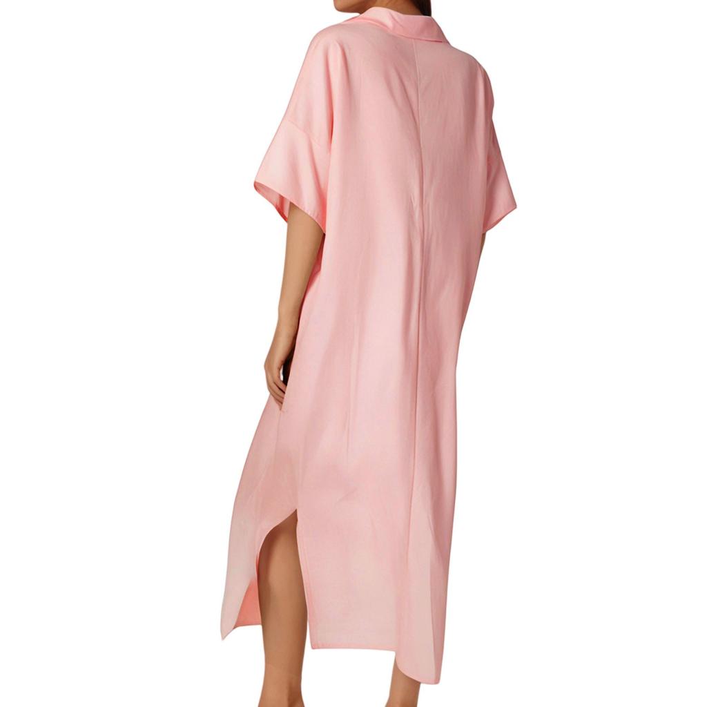 Damenmode Lässig Baumwolle Leinen Einfarbig Revers Knopf Kleid