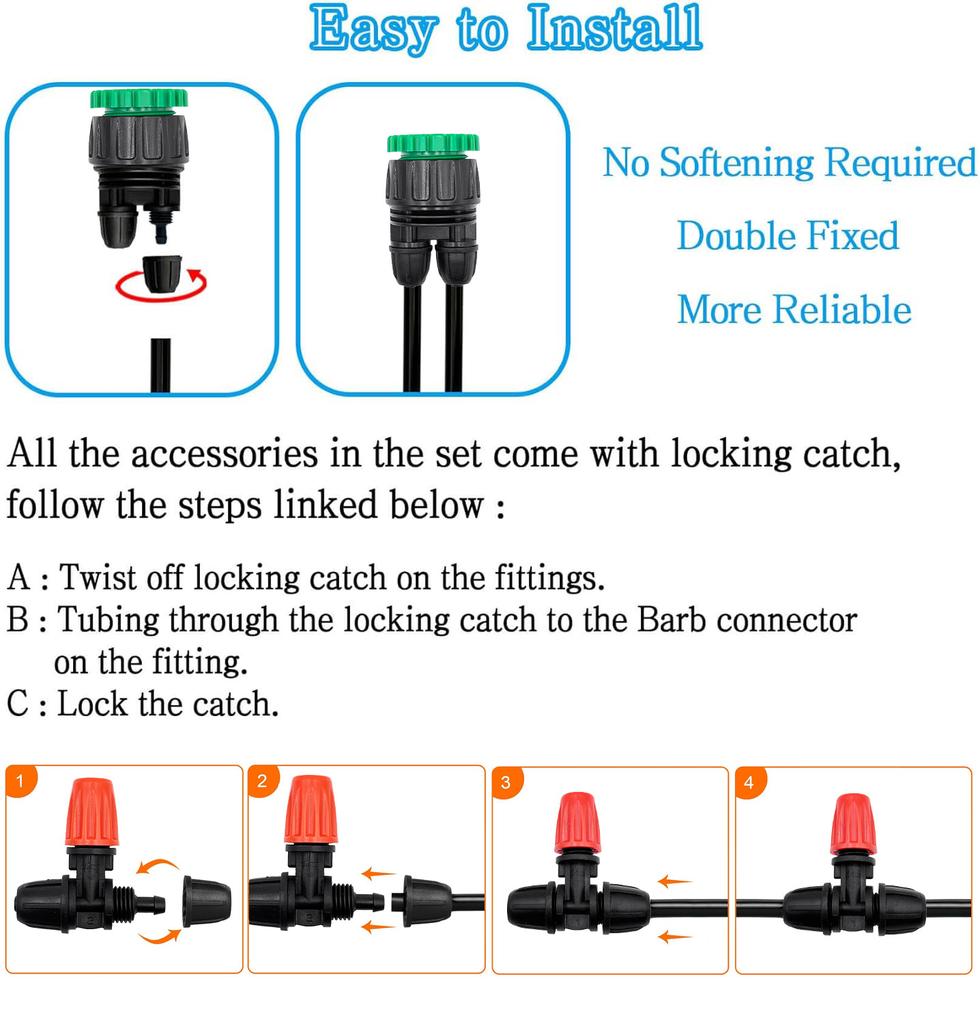 10M-30M DIY Automatic Plant Watering System Mist Irrigation Kit, 1/4" Drip Tubing with Two-Ways Connector and Locking Misters