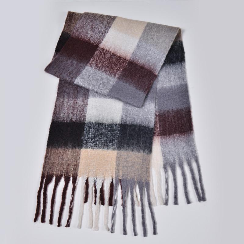 New autumn and winter rainbow plaid scarf fashion circle yarn thickened warm plaid fringed long scarf couple