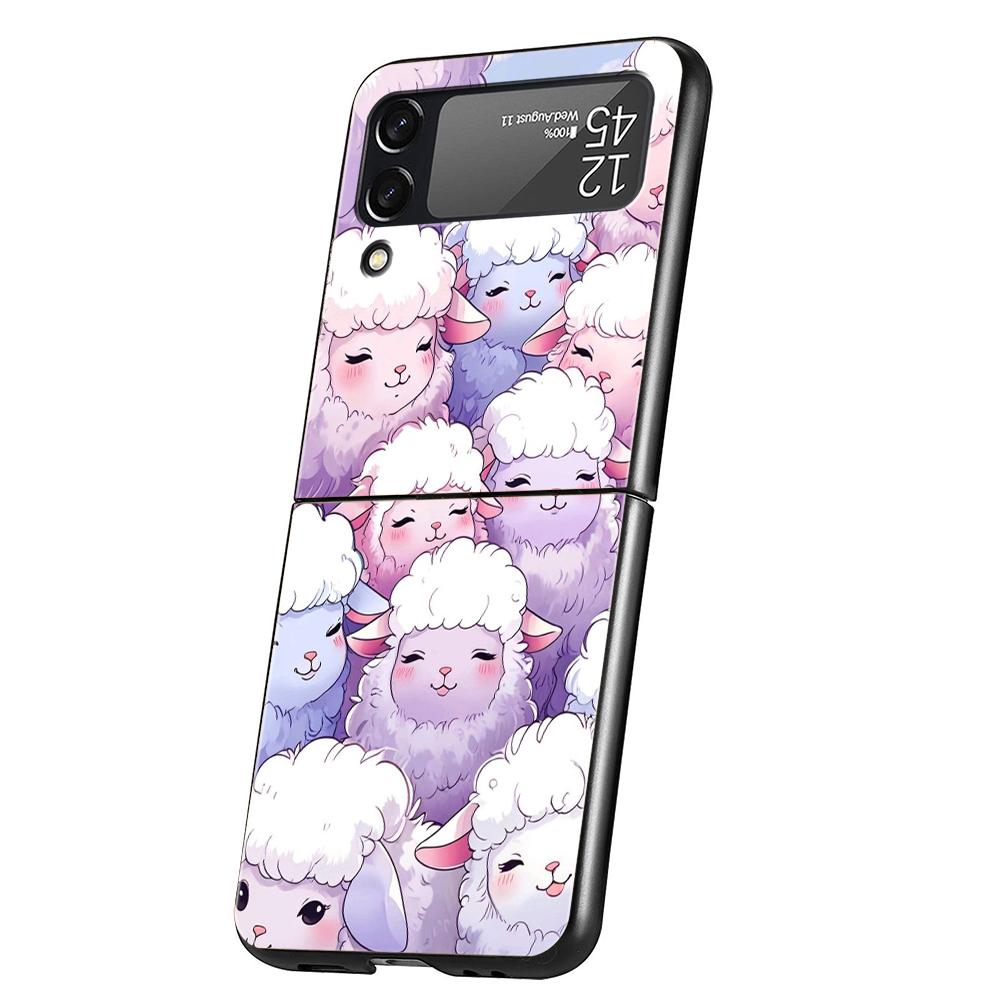 Harte PC-Handyhülle Für Samsung Galaxy Z Flip 7 6 5 4 Schwarze Hülle Für Galaxy Z Flip 3 Faltbare Capas Niedliches Lamm Engel Schaf