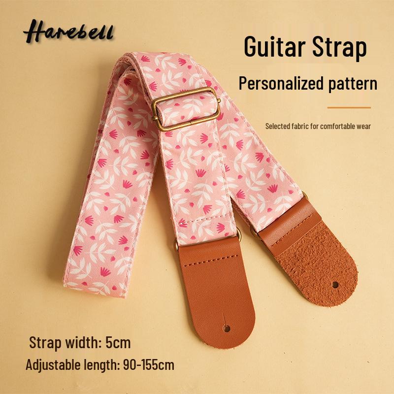 Retro Forest Guitar Strap with Bronze Buckle - Pink/Purple Leaves 031, Pink/White Leaves 032
