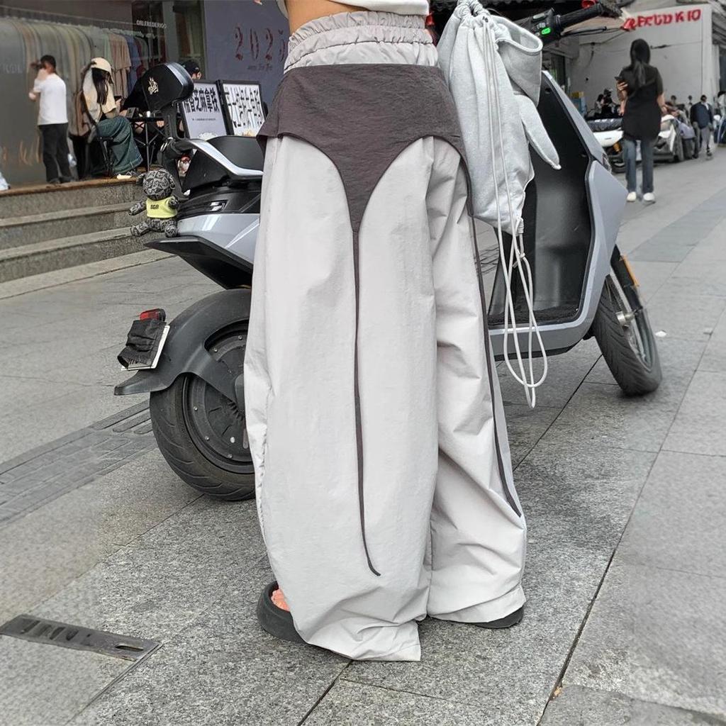 Women's Hip-Hop Style Patchwork Wide-Leg Overalls for Spring/Summer