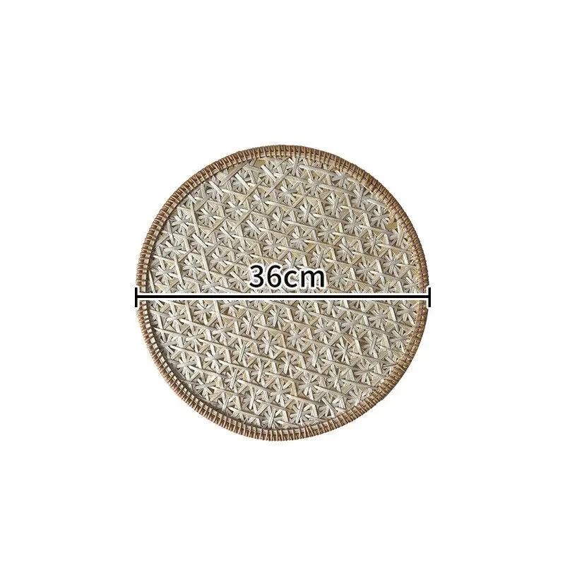 30/36cm Ethnic Style Color Handmade Rattan Tray Round Heat-resistant Teapot Pad Hotel Home Decor Dining Table Heat-insulate Pad