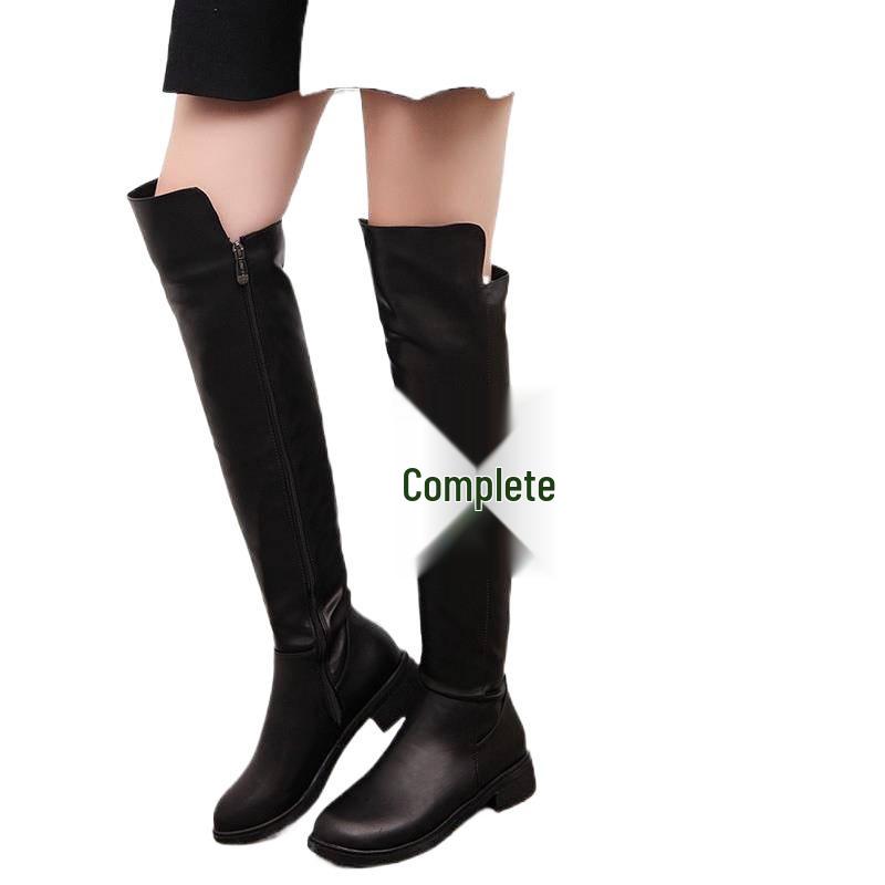 Women's Over-the-Knee Waterproof Martin Boots: Zipper Long Boots with Velvet Lining, Thickened Cotton, Flat Non-Slip Sole.