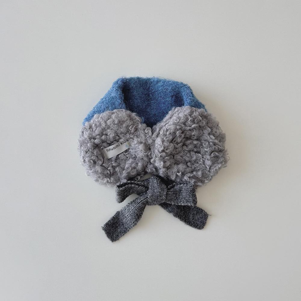 New Korean Kids Ear Muffs Winter Plush Tie-Back Ear Warmers Color Block Knitted Ear Covers for Girls Warm Fleece Headband