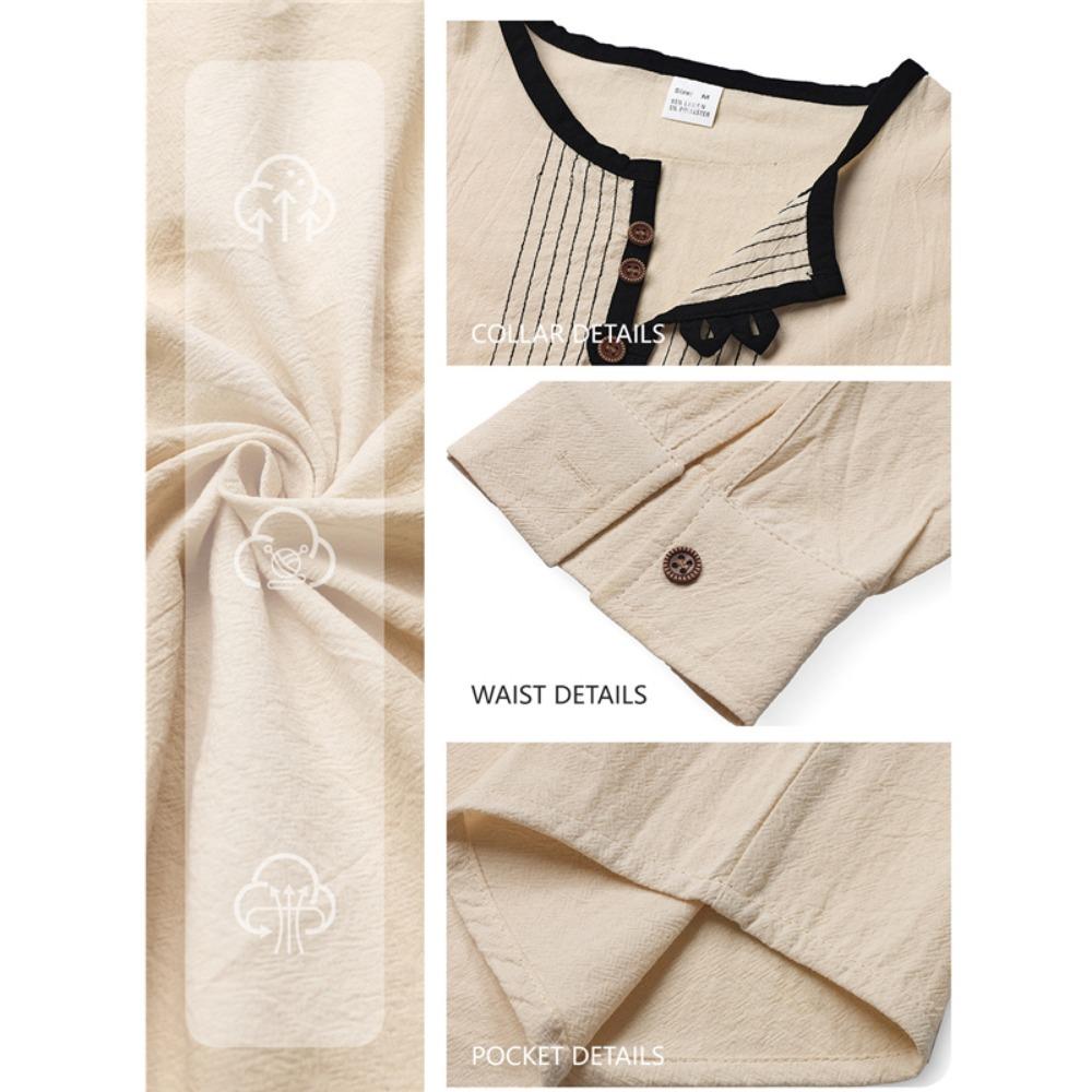 Pánské módní tričko s límečkem henley 95% len s dlouhým rukávem podzimní volné ležérní prošívané tričko pánské oblečení