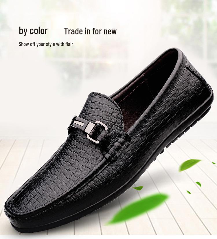Men's Cross-Border Slip-On Leather Driving Moccasins - Casual Low-Top, Large Size Cowhide Shoes for Spring and Autumn