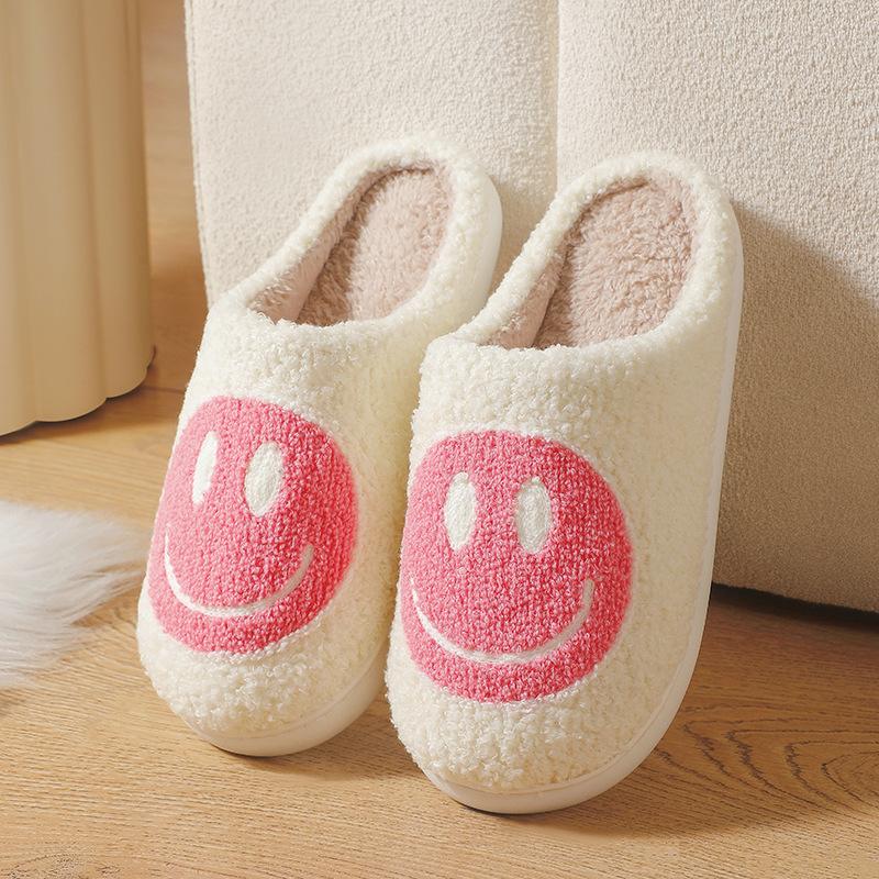 Smiley face winter moon clock cotton slippers women's indoor home rainbow plush warm slippers