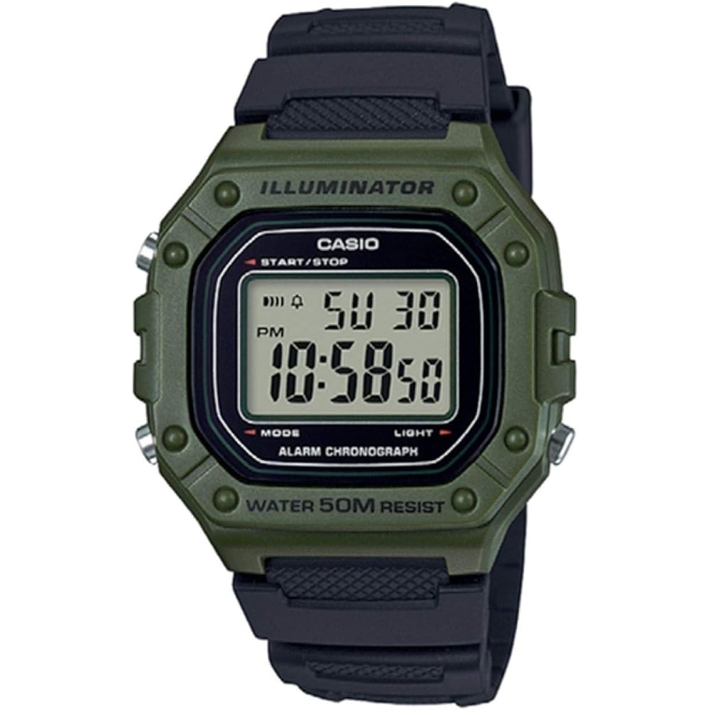 Casio Men s W-218H Watch Black Green Bracelet