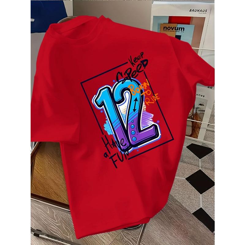 Kids Crewneck Short Sleeve T-Shirt, Fashion Print for Happy 12th Birthday, Born To Love Riding Graphic