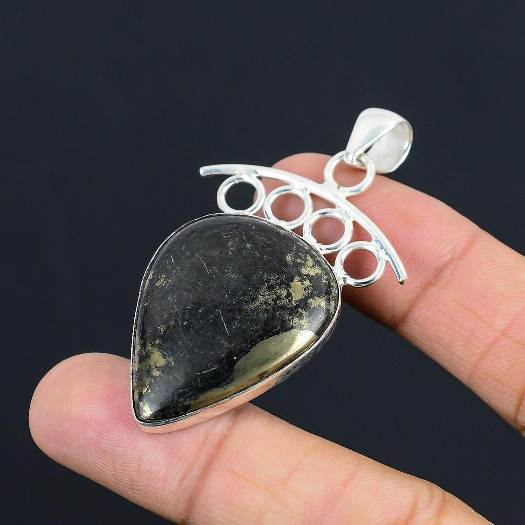 Daughters Day Sale Pear Pyrite Gemstone Sterling Silver Birthday Pendant Jewelry