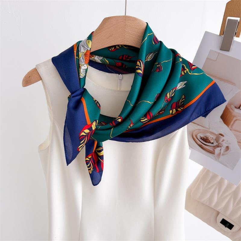 Luxury Flower Printed Square Scarves Women's Silk Scarf Floral Bandana Small Neckties Headband Foulard Shawl