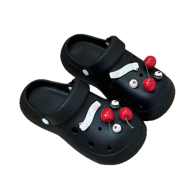 Cave shoes female cute cherry DIY summer new wear fashionable versatile height increase thick sole non-slip bag head slippers