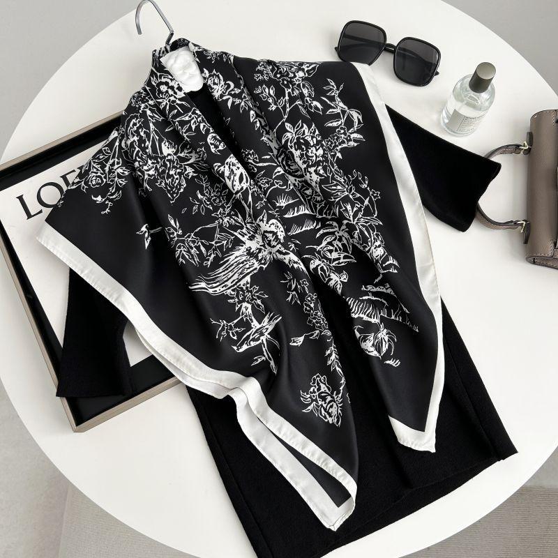 Letra Estampada Seda Imitada de Alta Qualidade Lenço de Seda Twill Decorativo Feminino