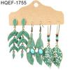 3Pairs Women Hollow Leaf Teardrop Round Dangle Ear Stud Hook Earrings Jewelry