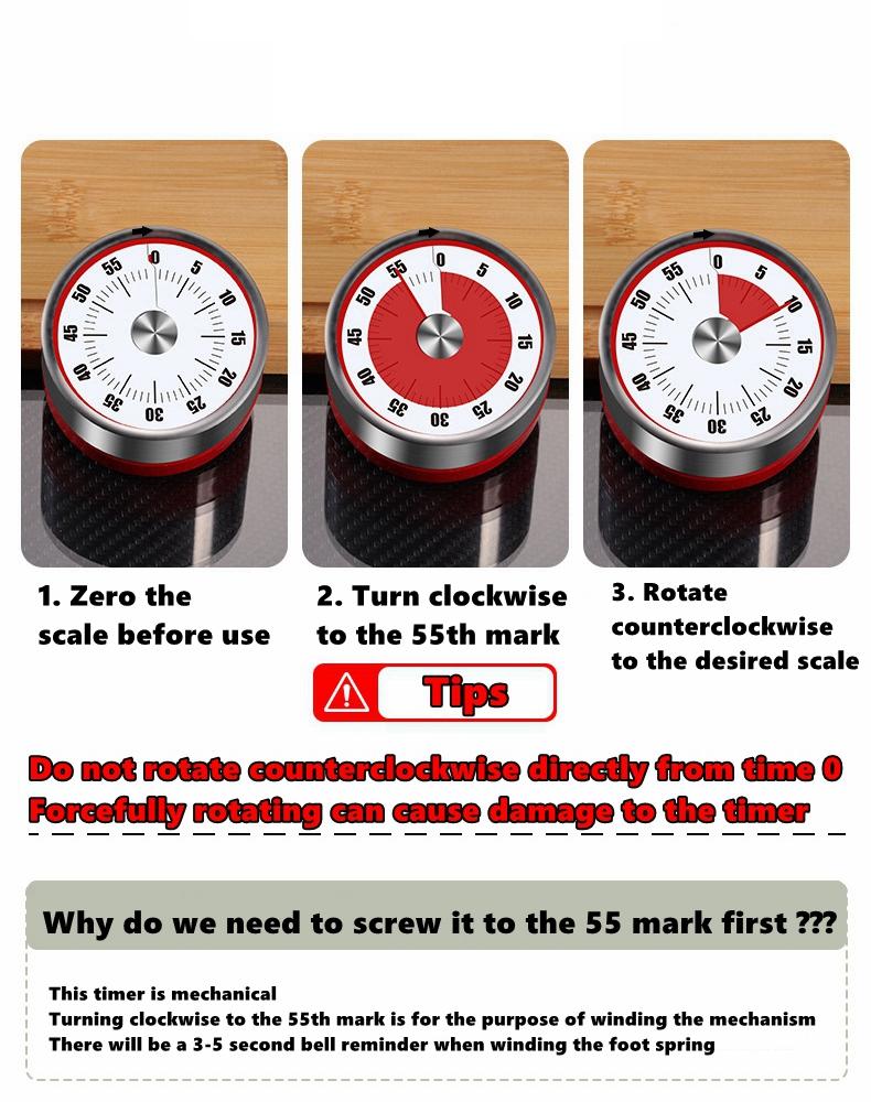Magnetic Kitchen Timer,Visual Countdown Timer with Magnet Back, Mechanical Timer for Cooking, Baking, Studying, Use