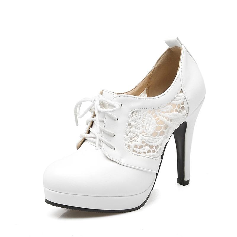 Rosa Vita Damskor Klackskor Pumps Sexiga Snörskor Höga Klackar Plattform Damer Eleganta Fest Bröllopsskor 2024 Vår