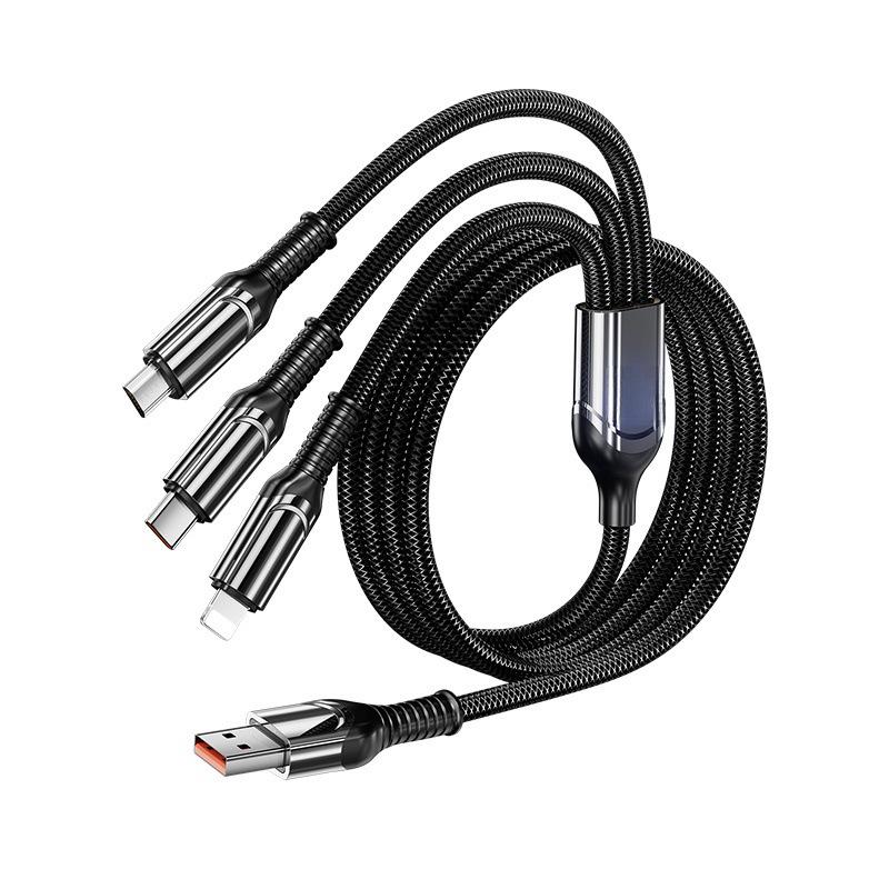 120W Fast Charging 3-in-1 Data Cable & Car Charger with Digital Display and Three Ports 1.2 meters