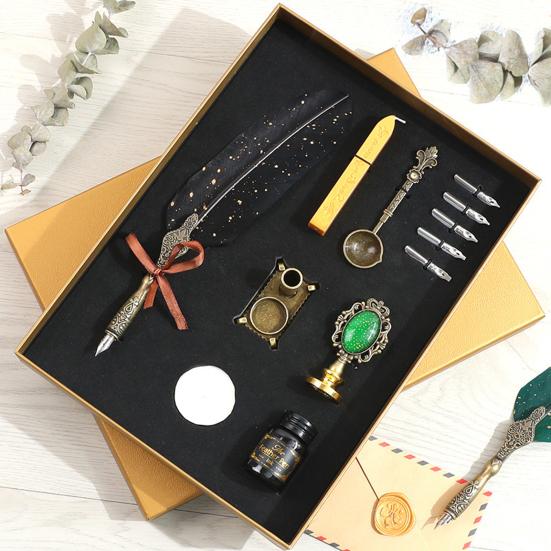 1 sada brků Sada pěkně vypadající smysluplná nerezová ocel hladká psací pera s inkoustem Sada psacích potřeb