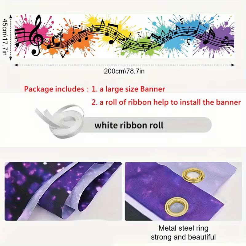 2D Colorful Music Note Banner, Music Themed Outdoor Party Decor