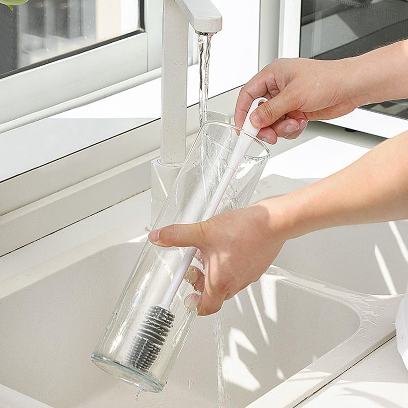 Měkký kartáč na láhve, izolační kelímek, ohebná hlava kartáče, mytí bez slepé uličky, dlouhá rukojeť, silikonový čisticí kartáč, domácí nástroj