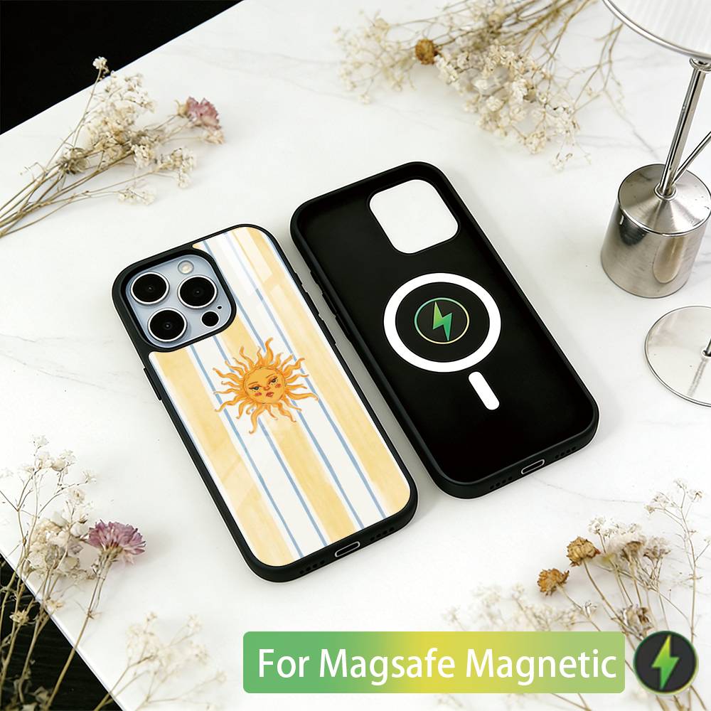 

Sun Motif Phone Case For iPhone17,16,15,14,13,12,11 Plus,Pro Magnetic with Magsafe Wireless Charging iphone16e