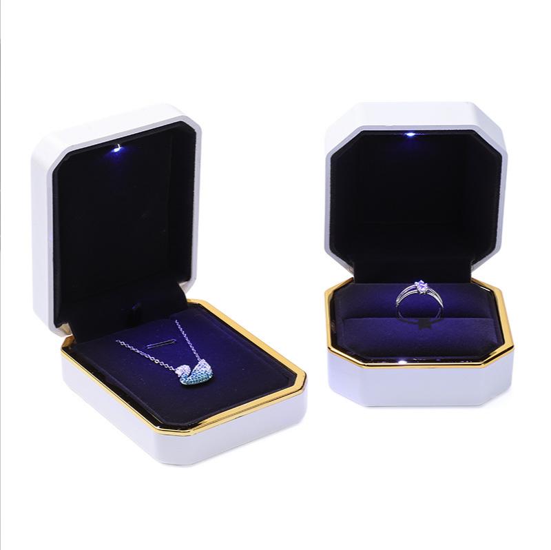 2022 Fashion Luxury Dark Blue Color Navy Custom logo Led Light Jewelry Box белый