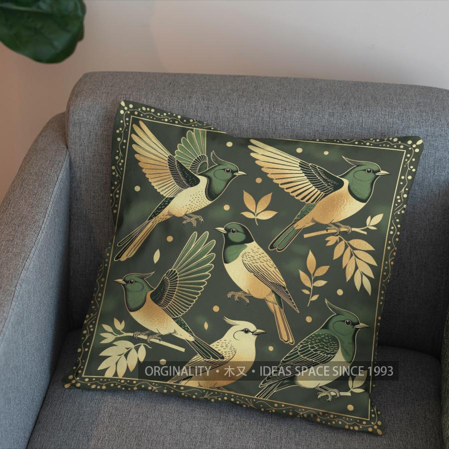 2D Elegant Birds And Floral Pattern Pillow Cover Pattern Cushion Cover Suitable For Sofa Bedroom Car Pillow Cover