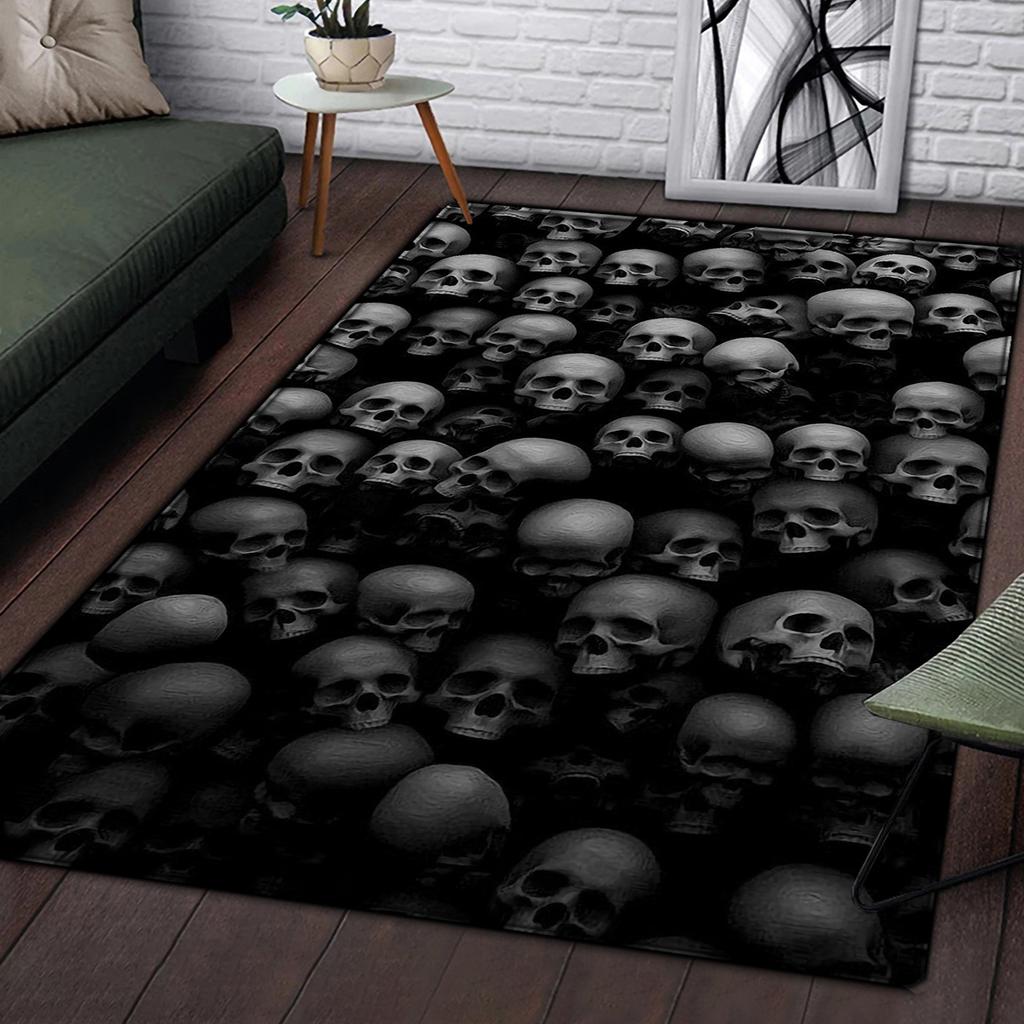 1pc Black Skull Head Pattern Floor Mat,Area Rugs For Living Room Bedroom Dorm Room,Non Skid Backing Doormat Floor Mat Ultra-Soft Throw Rugs
