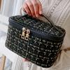 [Stylish Makeup Bag] Large Plaid Makeup Bag | Multi-Functional Travel Organizer with Rayon Lining, Polyester Material,Perfect Gift for Girlfriend,Wife