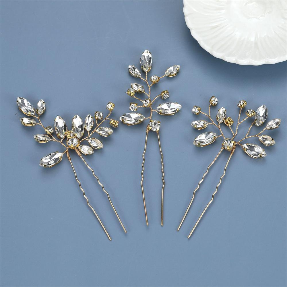 3Pcs Bridal U-shaped Pin Metal Barrette Clip Hairpins Rhinestone Wedding Hairstyle Design Tools Women Wedding Hair Accessories