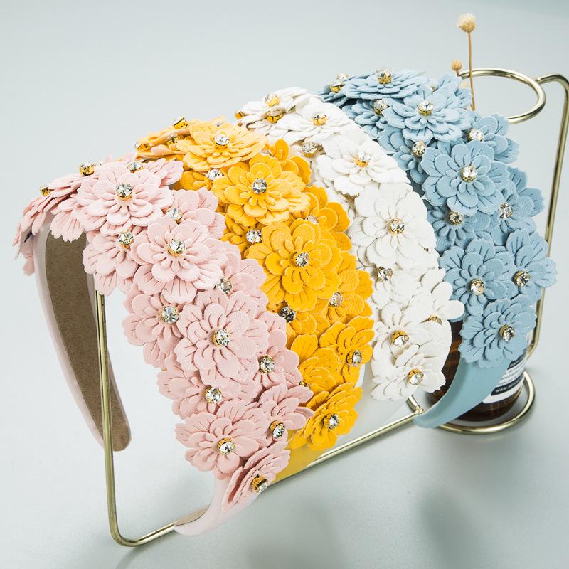 Vintage Rhinestone Floral Headband – Trendy Korean-Style Colorful Women's Hair Accessory