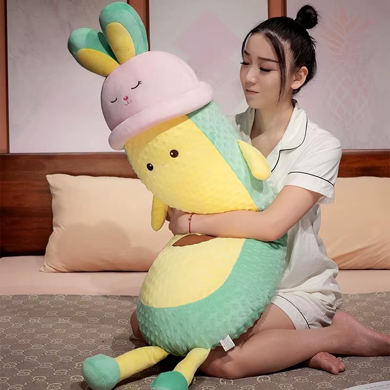 Stuffed Fruit Avocado Doll Green Giant Rabbit Avocado Plush Toy Soft Doll Big Sleeping Pillow Birthday Cute Gift for Girl