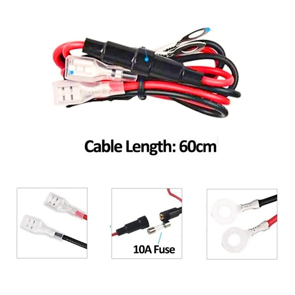 Auto-Stromkabel mit 10A Sicherung - 60cm Kfz-Kabelsatz mit Ringklemmen für 12V/24V Zubehör