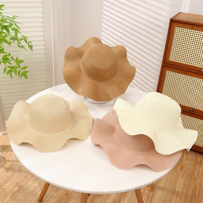 Women Straw Hat Wide Brim Breathable Quick-Drying Sun Hat Solid Color Sun Protection Hat Outdoor Beach Hat