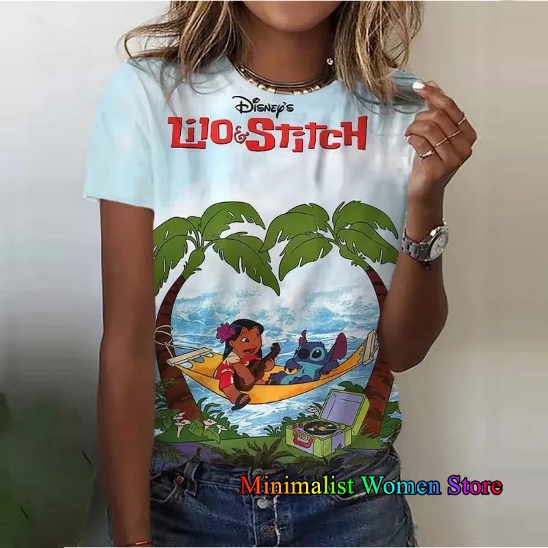 Summer New Disney Lilo Stitch 3D Printed T-shirts For Women Summer Short Sleeve O-neck Tees Casual Fashion Tops