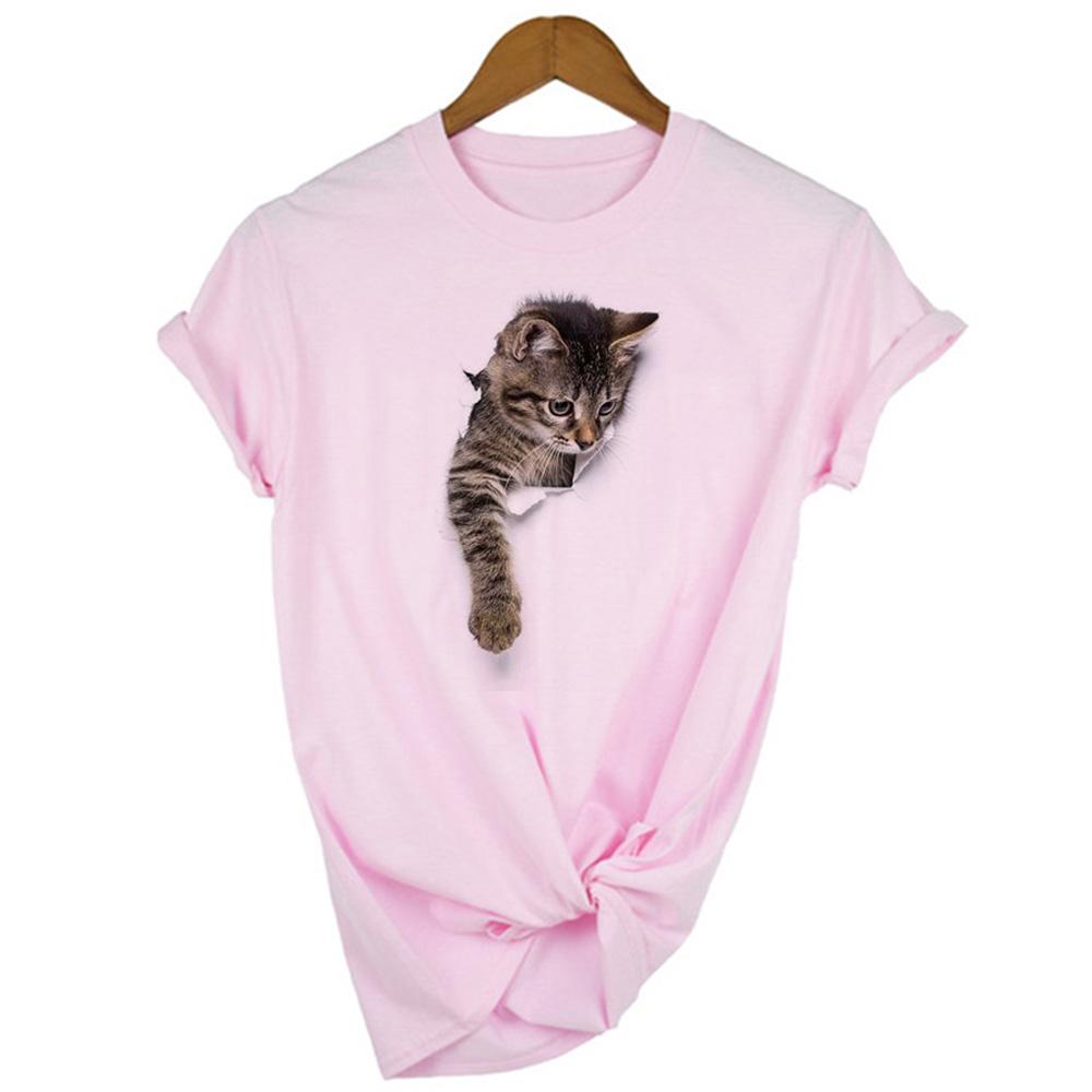 Fashion Cute 3D Cat Print Casual Harajuku T Shirt Summer Casual O Neck Clothes Top Female