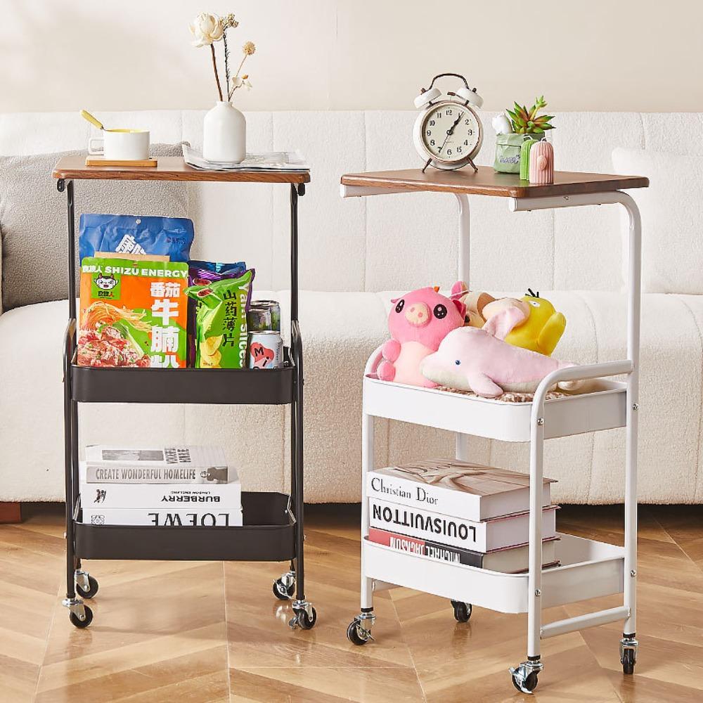 Bathroom Storage Trolley with Wheels Multi-layer Bathroom Shelf Waterproof Rolling Cart with Countertop Simple Kitchen Trolley