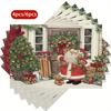 4/6pcs Festive Christmas Placemats, 11.81x17.72inch - Santa Claus & Teddy Bear Design with Snowy House & Tree, Polyester, Hand Wash Only, Perfect for