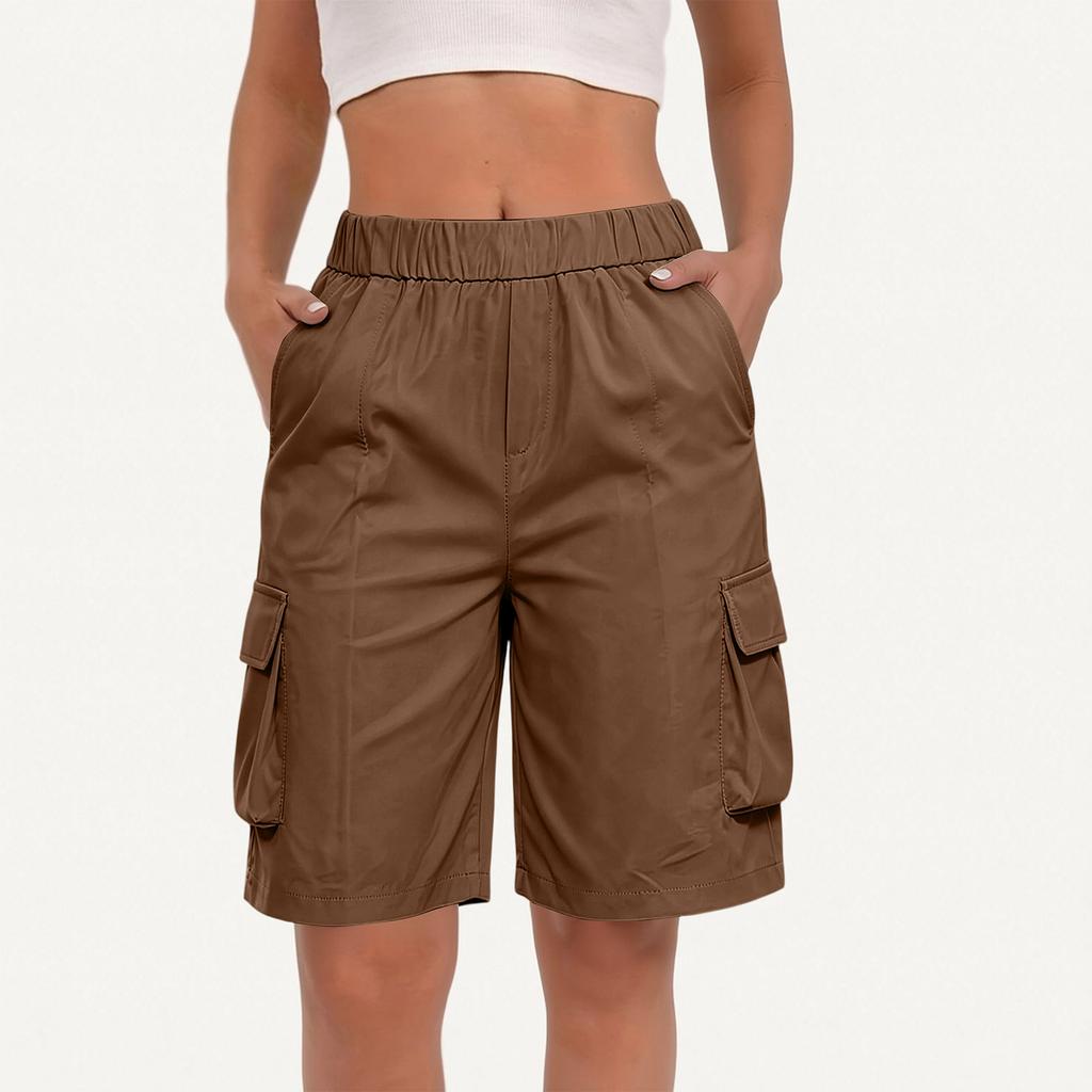 Damen High Waist Lockere Cargo-Shorts mit Taschen Weiter Bein Outdoor Wandershorts Lässige Leichte Unterteile für den Sommer