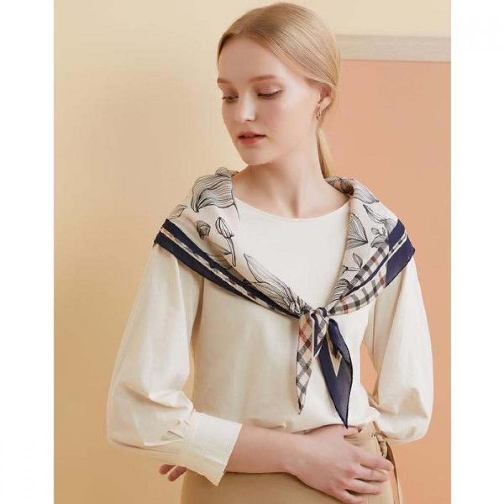 Daks Navy House Check Flower Silk Scarf Dcsc2f351n2 Single option