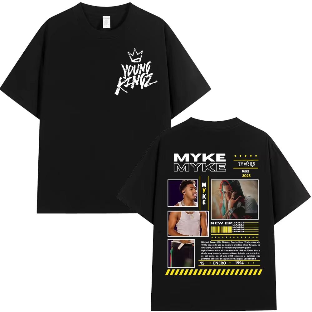 2025 Rapper Myke Towers Europe Tour Tshirts Men Women Fashion Hip Hop Short Sleeve Tshirt Cotton Oversized T Shirts Streetwear