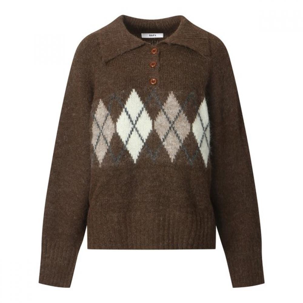 GGPX New York Button Collar Argyle Knit Gpakp026b