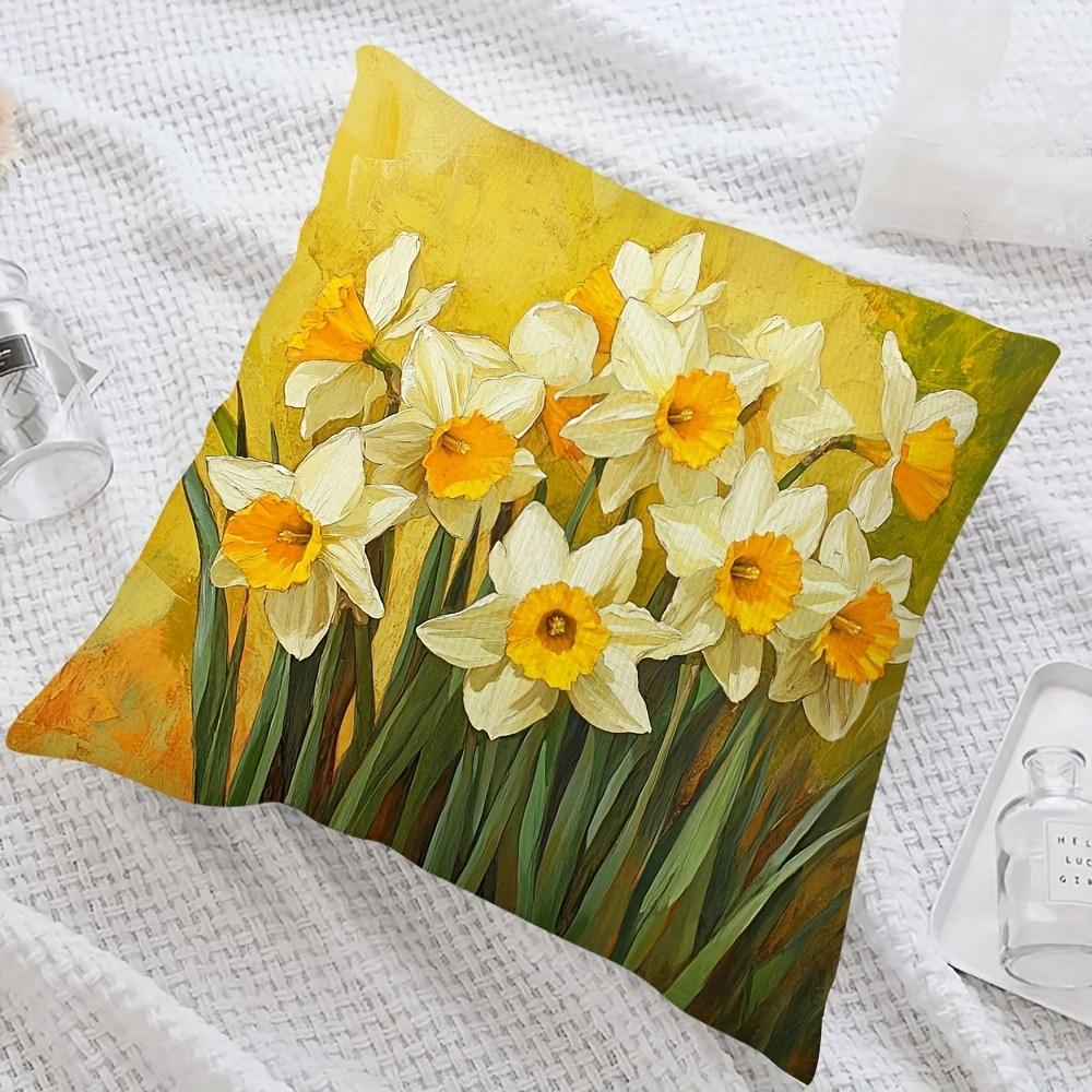 1pc Vintage Style Daffodil Print Pillow Cover