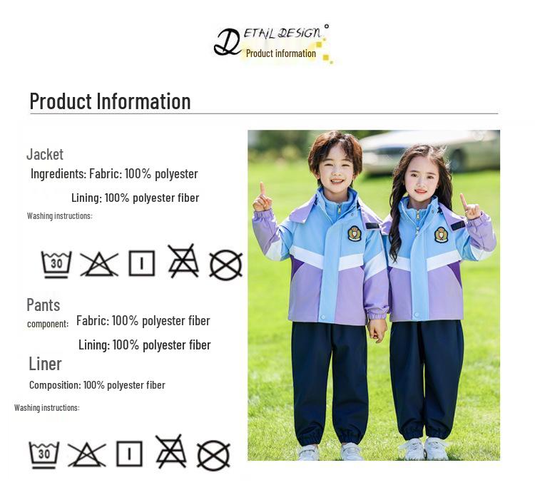 Primary School Windbreaker Three-Piece Uniform Set for Kindergarten and First Grade Students