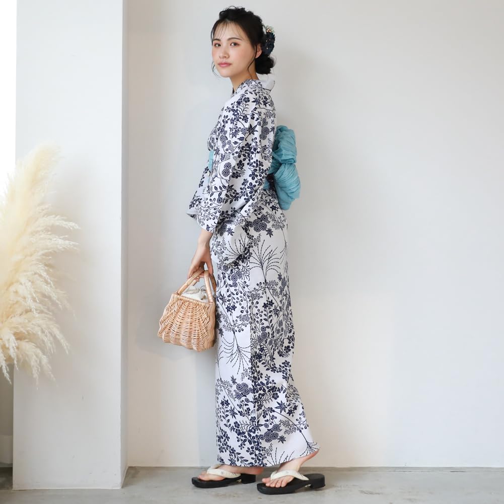 16 Patterns To Choose from Yukata Heko Obi Set Tokimeki Summer Love Yukata Heko Obi 2 Piece Set Small Flowers In Navy Blue On White (16. Background)
