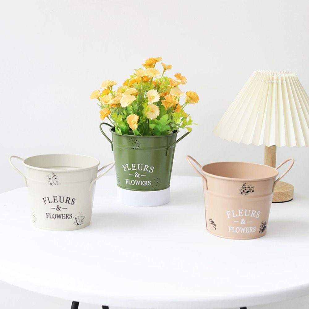 Corrosion-resistant Round Flower Pot Handicraft Flower Bucket Ornament Iron Planter Pot  Desktop