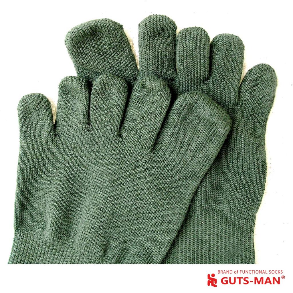 Gutsman Thinnest Organic Olive Drab Five-Toe Socks, Self-Defense Force, Cotton, Deodorizing, Medium, 25-27cm,
