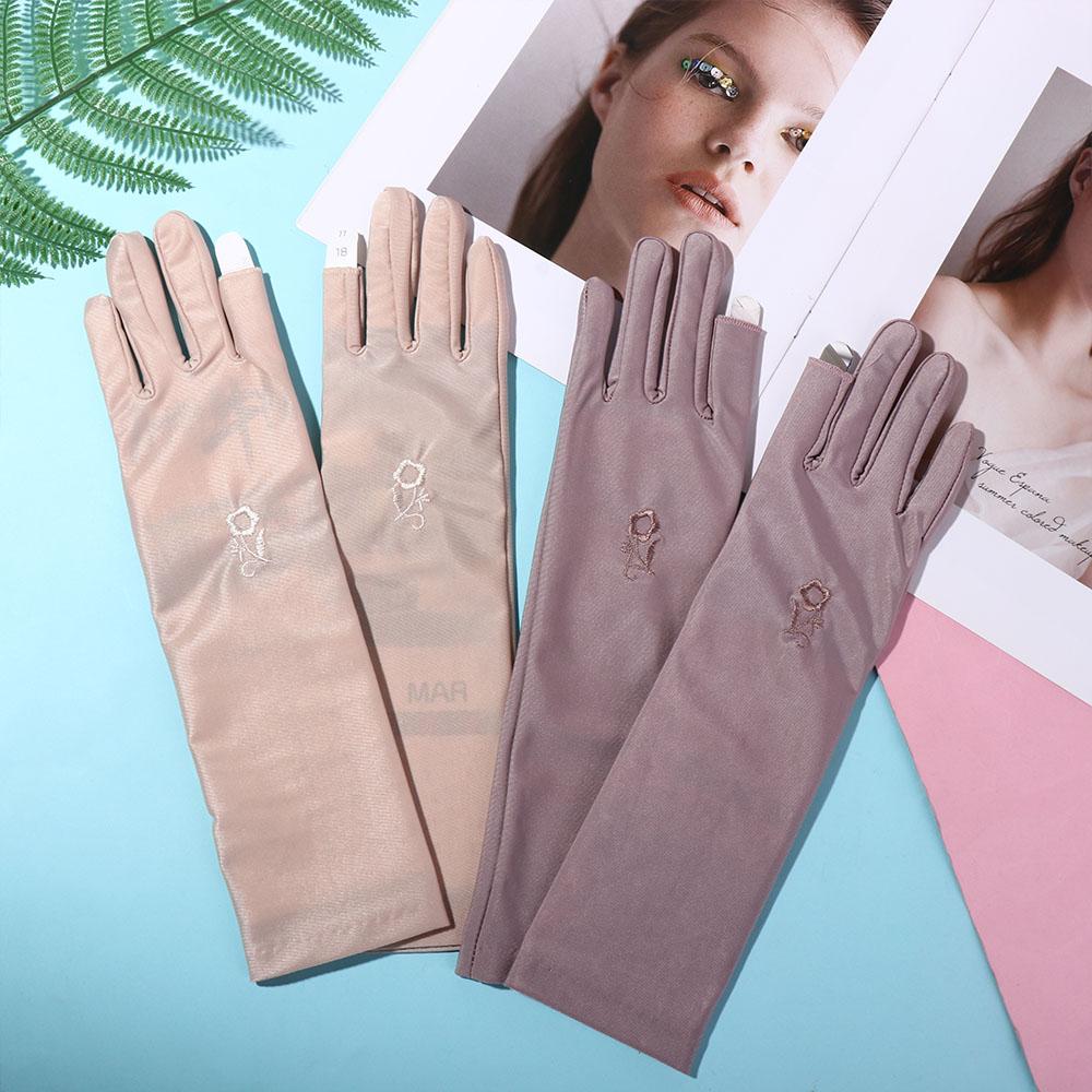 Driving Gloves UV Protection Sunscreen Ice Silk Mittens Women's Flower Gloves Sun Protection Cover