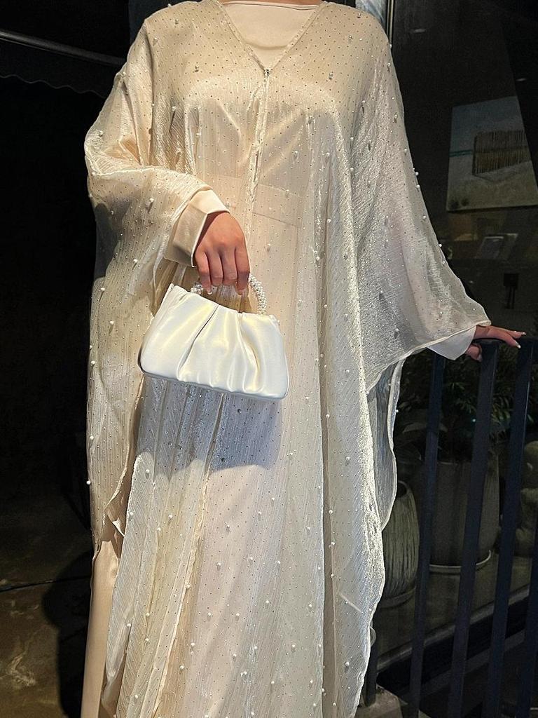 Damen Muslimische Abaya mit Perlen: Elegantes langes Robenkleid mit Sternenhimmel